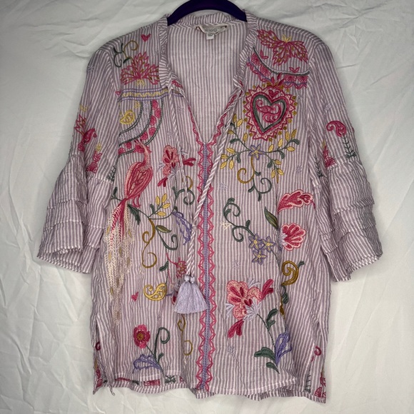 Johnny Was ASHLEE RUFFLE SLEEVE BLOUSE Size XXS - Picture 2 of 6